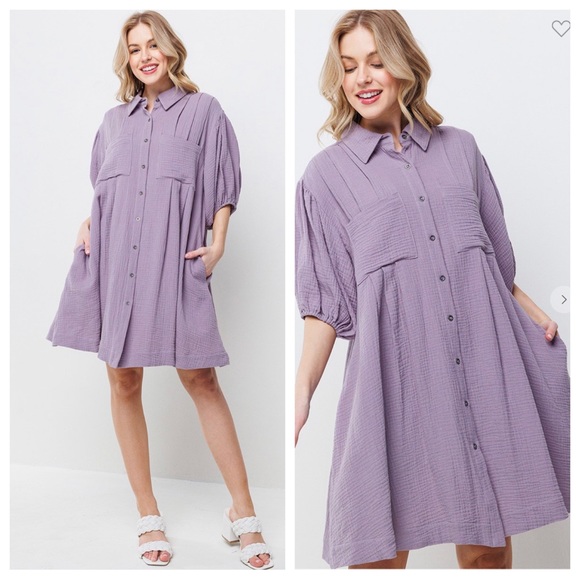 45 Boho Cotton Gauze Button Up Dress - Picture 4 of 5